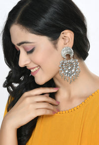 Thumbnail for Mominos Fashion Johar Kamal Silver Color Base With Kundan Earrings - Distacart