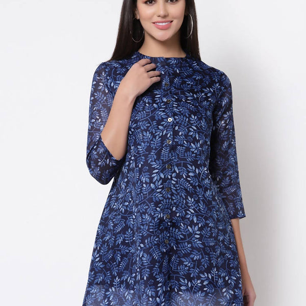 Myshka Women's Trendy Organza Printed Printed 3/4 Sleeve Round Neck Casual Multicolor Tunic