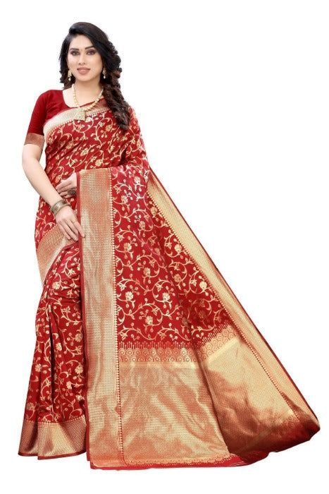 Vamika Banarasi Jacquard Weaving Red Saree (PARINITI RED)