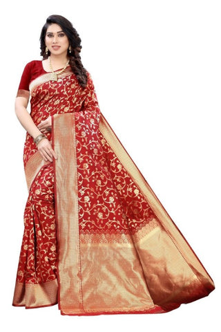 Vamika Banarasi Jacquard Weaving Red Saree (PARINITI RED)
