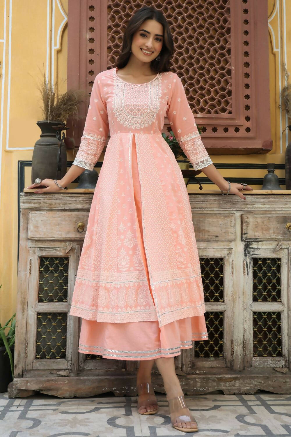 Juniper Women's Peach Cambric Printed Flared Dress - Distacart