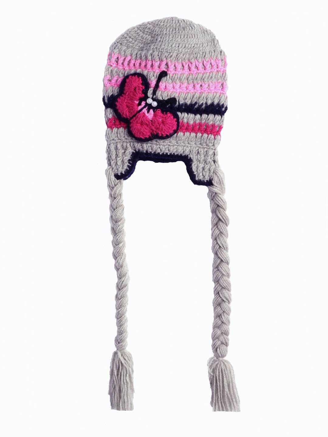 Chutput Kids Woollen Hand Knitted Butterfly Detailed Cap - Grey - Distacart