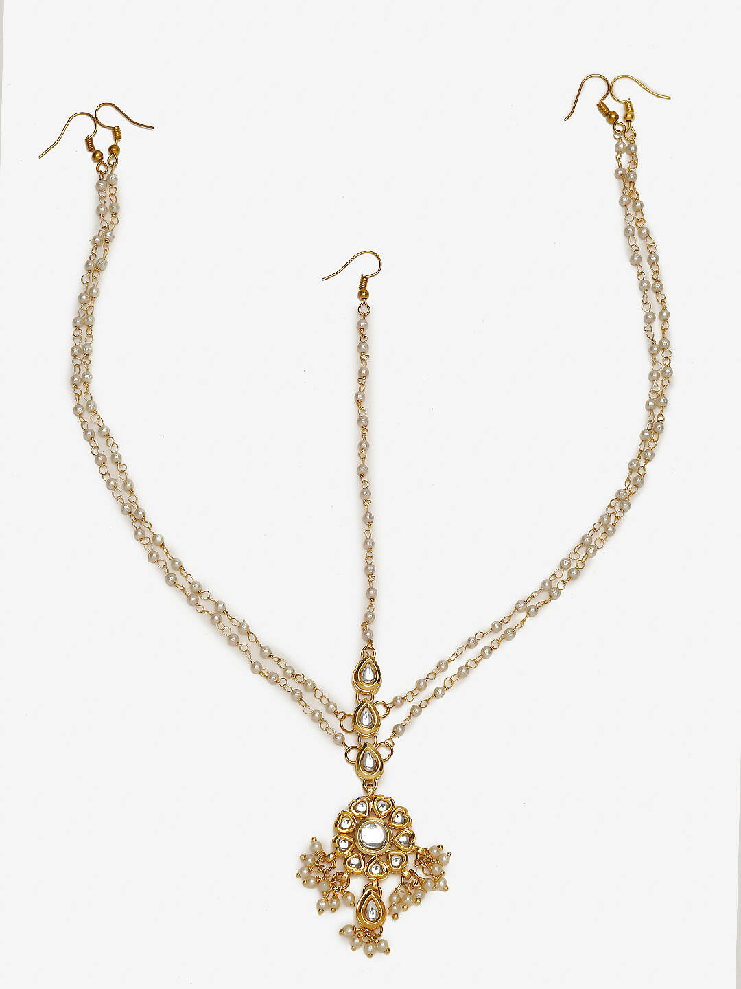 Gold-Plated White Kundan Studded Matha Patti - Ruby Raang - Distacart
