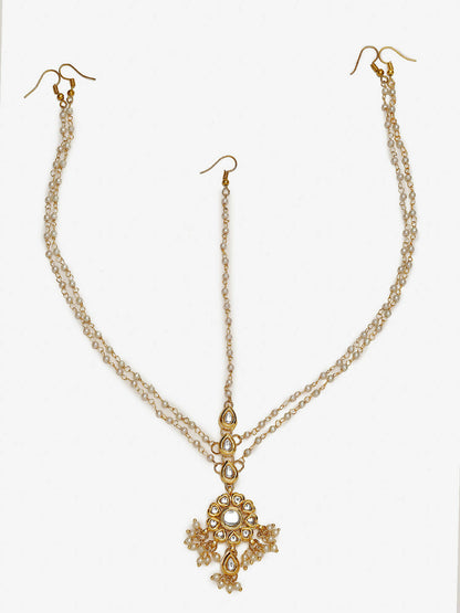 Gold-Plated White Kundan Studded Matha Patti - Ruby Raang - Distacart