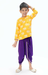 Thumbnail for Lil Drama Trunk Tales Boys Yellow Kurta With Dhoti Set - Distacart