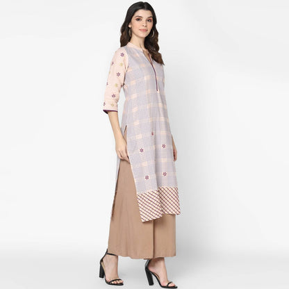 Cheera Hand Block Print Pale Pink Anarkali Kurta (MAAI-062K)