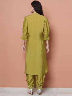 Women Republic Green Art Silk Embroidered Kurta with Afghani Salwar - Distacart