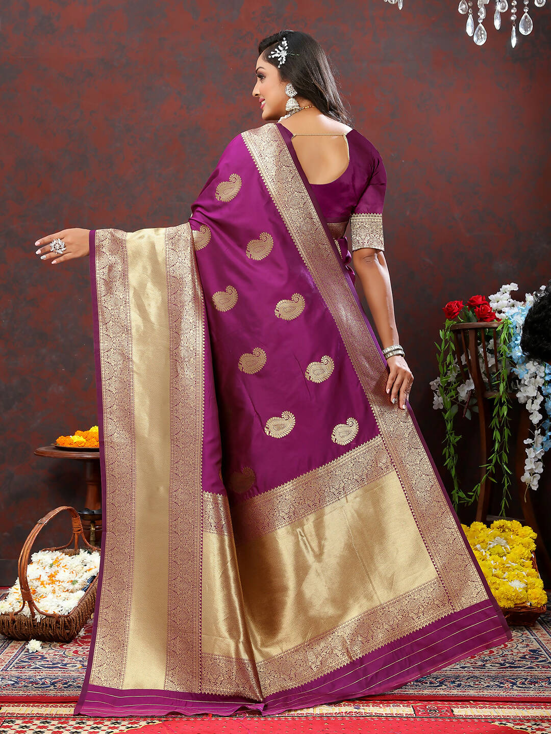 Lorenvalley Fashion Wine Soft Silk Woven Design Gold Zari Weaving Saree - Distacart