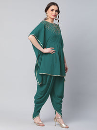 Thumbnail for Ahalyaa Women Dark Green Crepe Glitter Printed Kurta with Dhoti Pants - Distacart