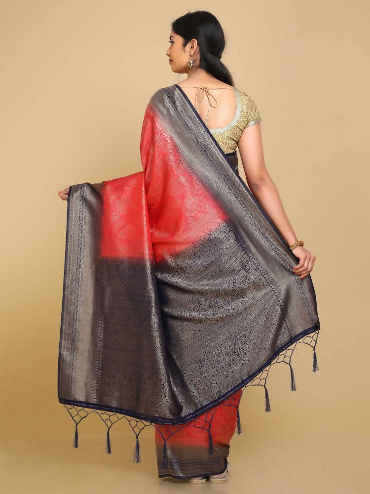 Kalamandir Ethnic Motifs Red Silk Blend Saree