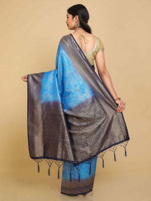 Kalamandir Ethnic Motifs Blue Silk Blend Saree