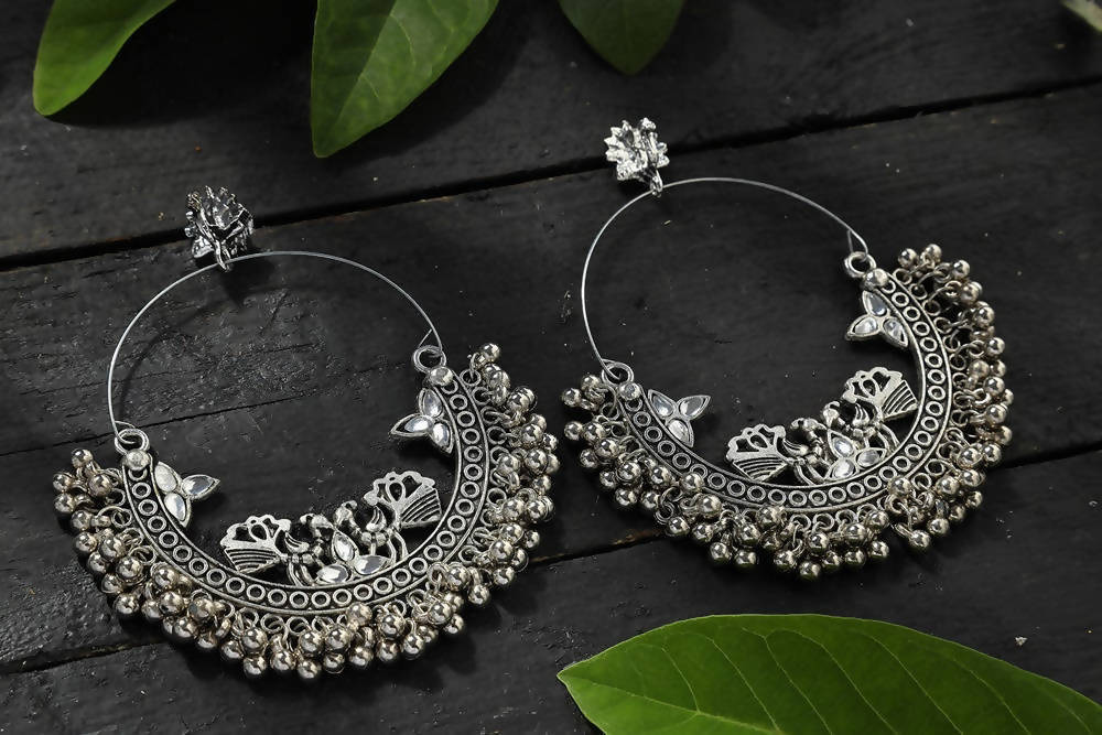 Mominos Fashion Johar Kamal Silver Peacock Design Chandbali Earrings - Distacart