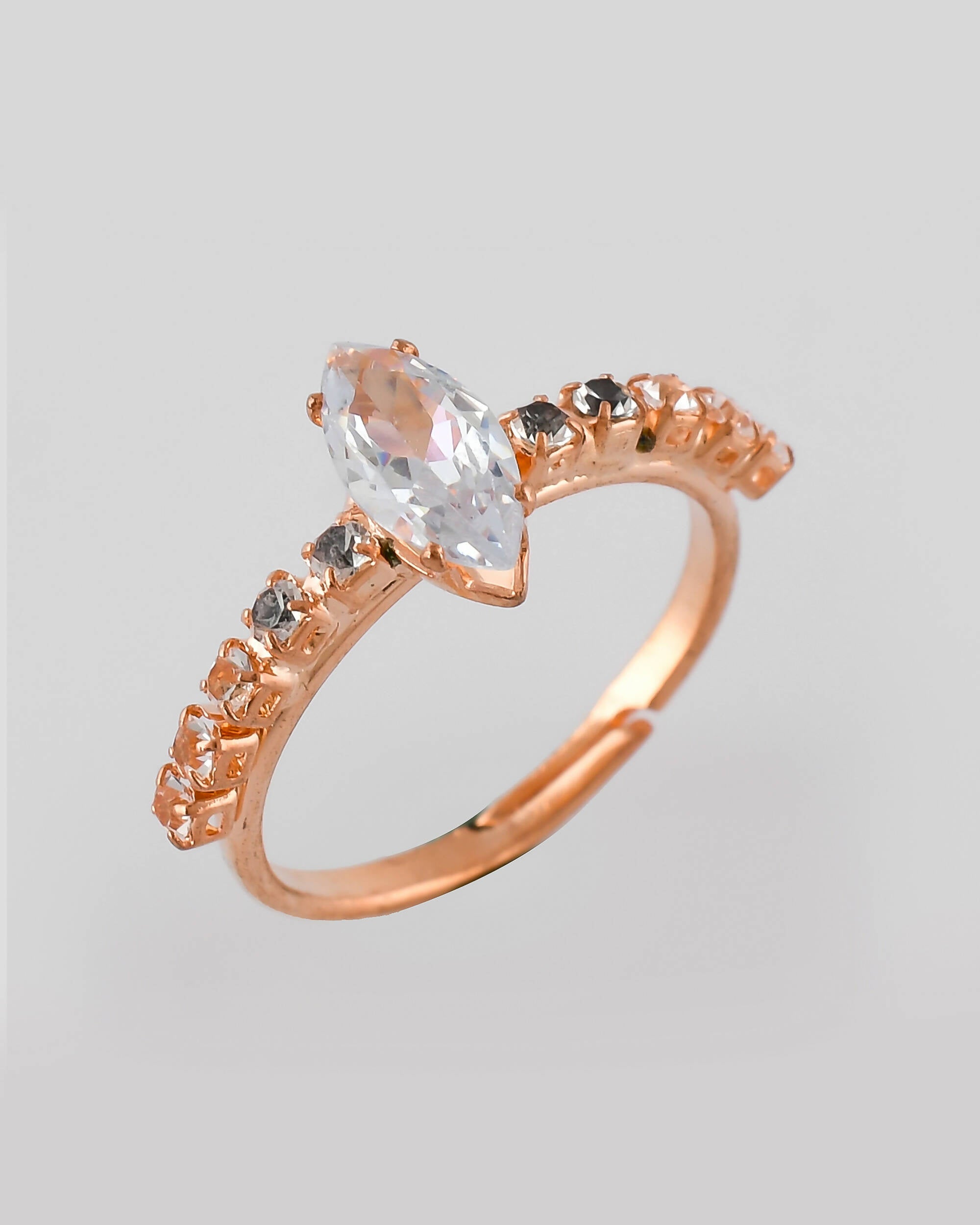VOJ white CZ-detail Stainless Steel Cubic Zirconia Gold Plated adjustable finger Ring - Distacart