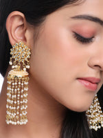 Thumbnail for NVR Women Gold-Plated Contemporary Jhumkas Earrings - Distacart