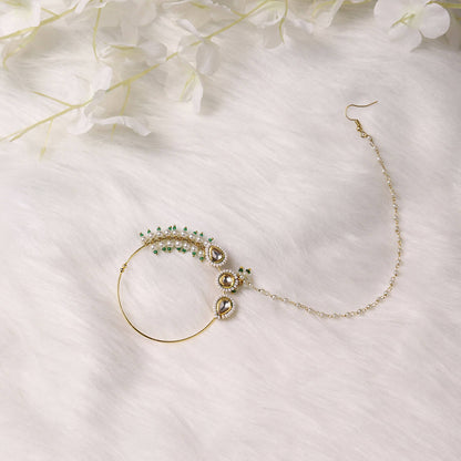 Gold-Plated White Kundan Studded Pearl Beaded Nose Pin - Ruby Raang - Distacart