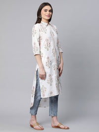 Thumbnail for Ahalyaa Women's Off White Pure Cotton Floral Printed Kurta - Distacart