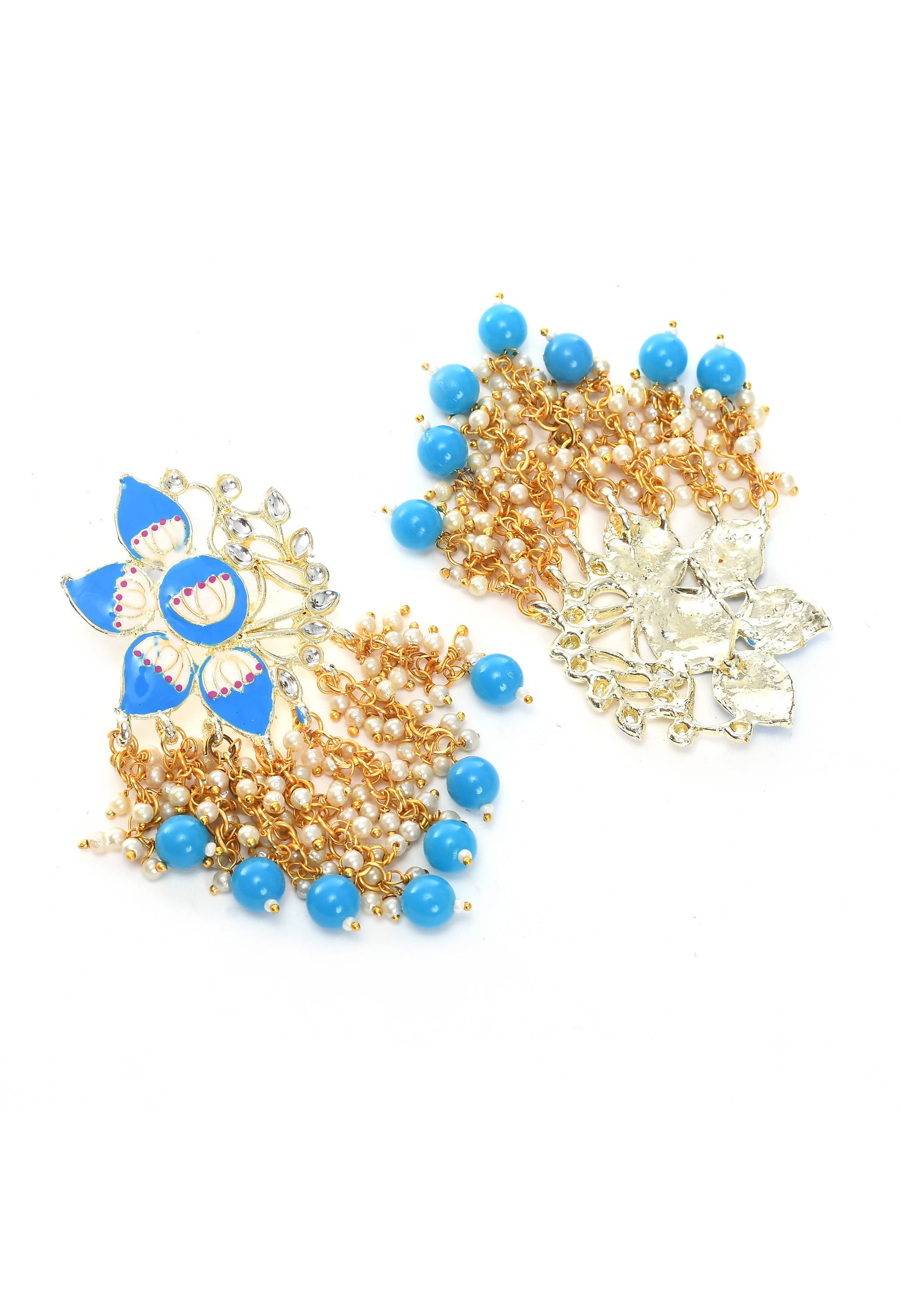 Mominos Fashion Johar Kamal Gold-Plated Kundan Sky Blue Meenakari Earrings - Distacart