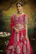 Thumbnail for House of Panchhi Red Pure Silk Moti & Zarkan heavy embroidery Lehenga choli & Dupatta - Distacart