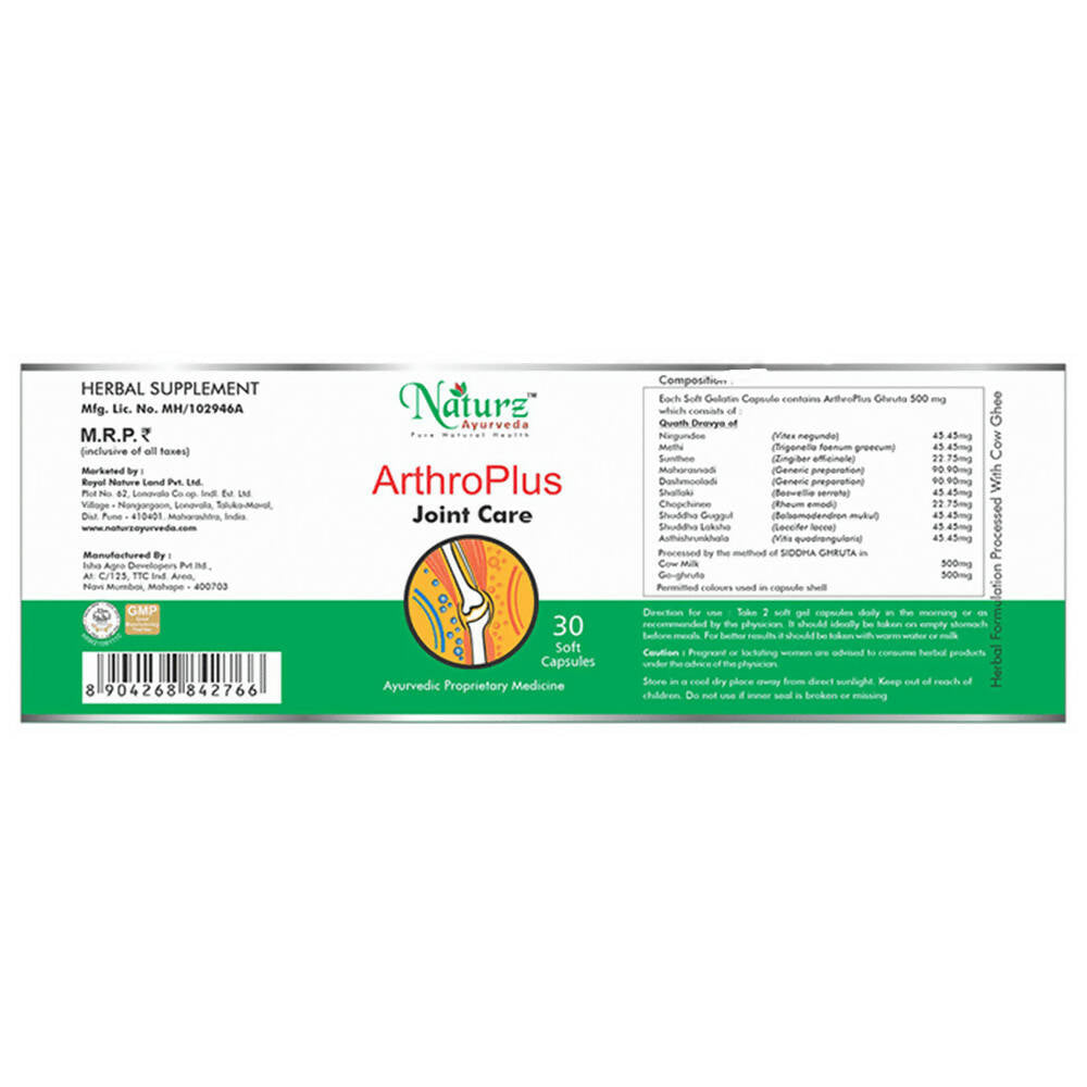 Naturz Ayurveda Arthro Plus Joint Care Capsules - Distacart