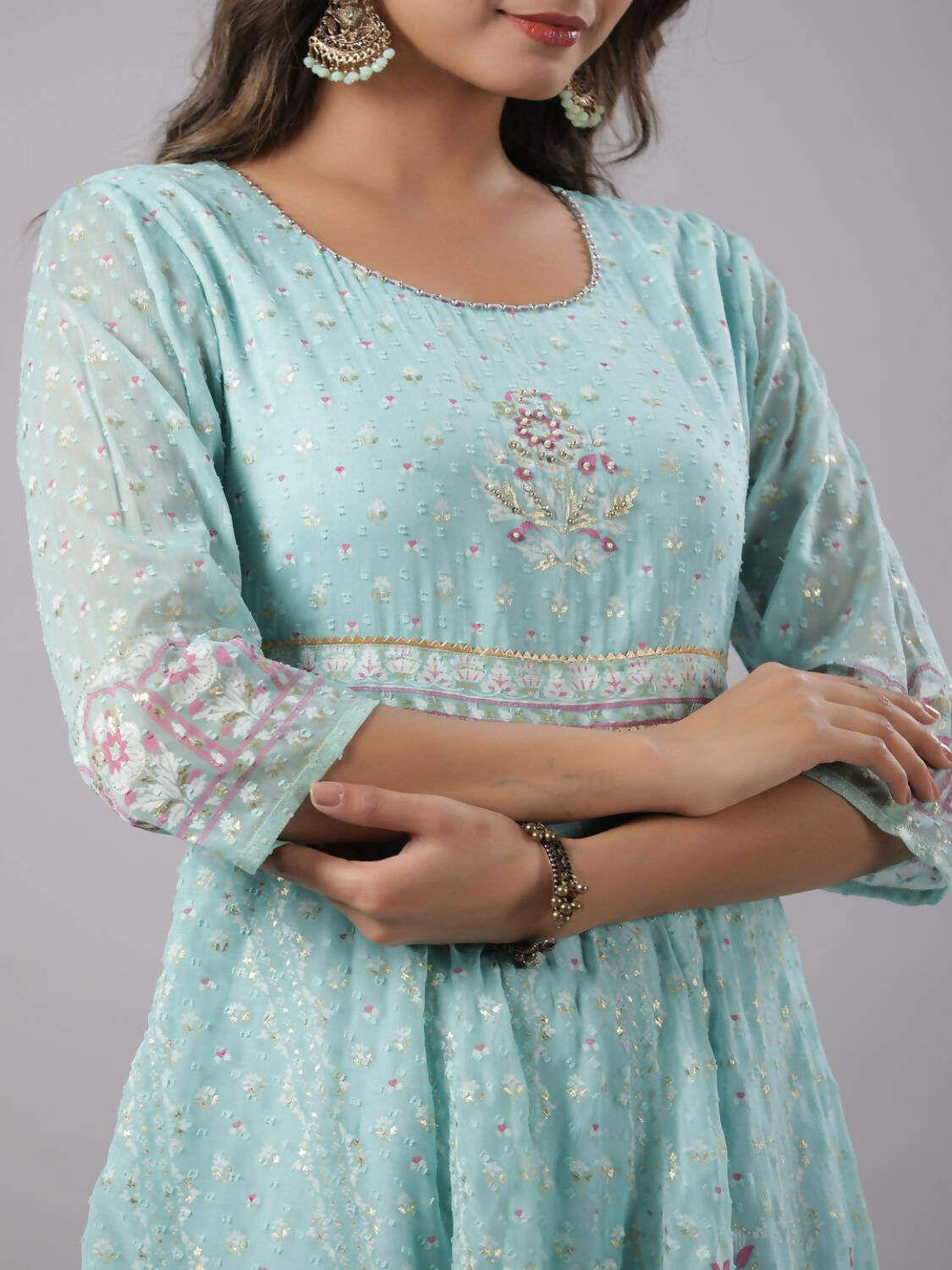 Juniper Women Sky Blue Chiffon Dobby Printed Maxi Dress - Distacart