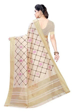 Thumbnail for Vamika Weaving Cream Cotton Polyester Silk Saree (KERALA CHECKS)