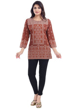 Thumbnail for Snehal Creations Rust Faux Crepe Short Kurti Tunic Top
