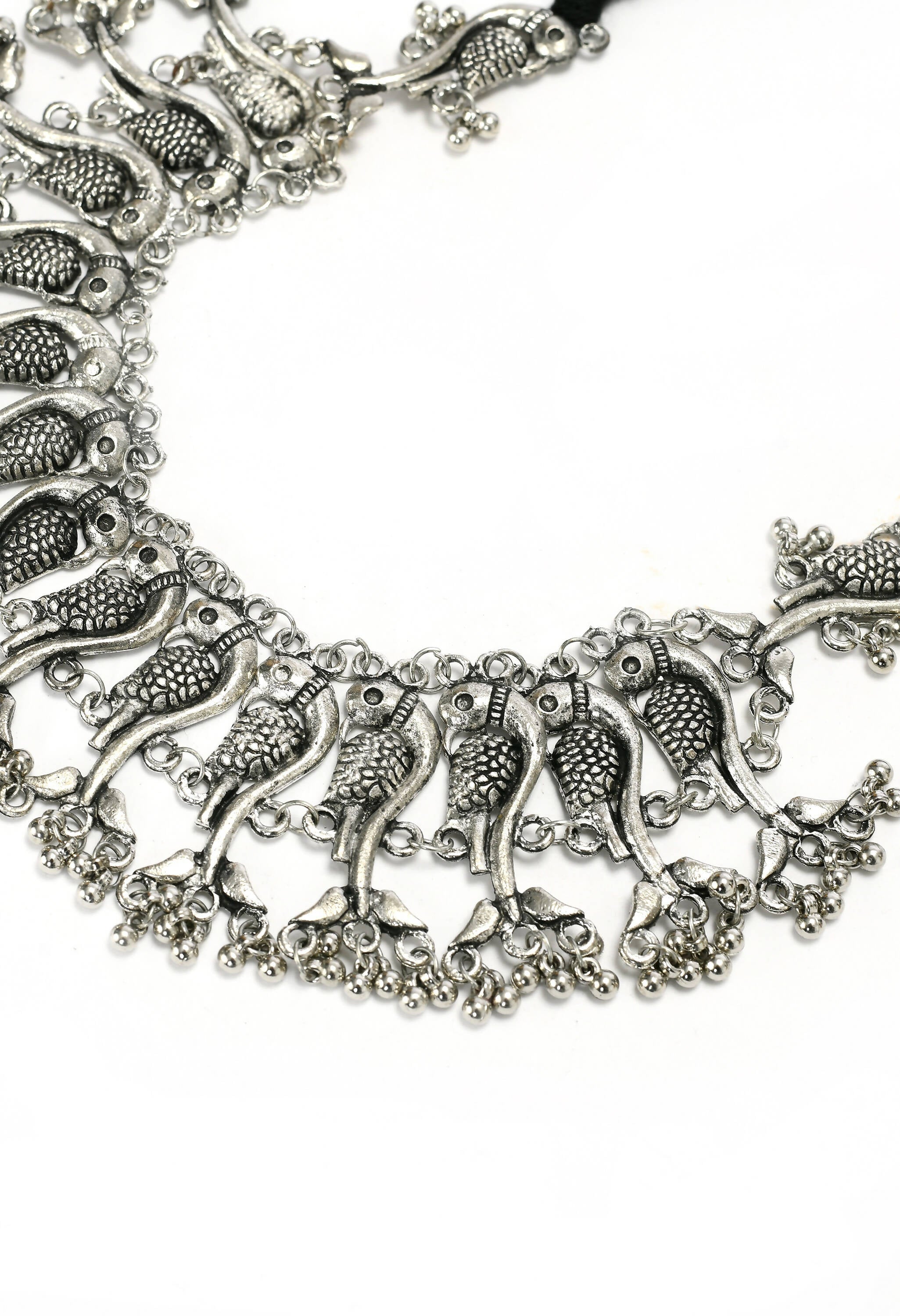 Mominos Fashion Johar Kamal Oxidised Silver-Plated Brass Finish Peacock Choker For Women (Silver) - Distacart