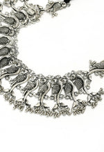 Thumbnail for Mominos Fashion Johar Kamal Oxidised Silver-Plated Brass Finish Peacock Choker For Women (Silver) - Distacart