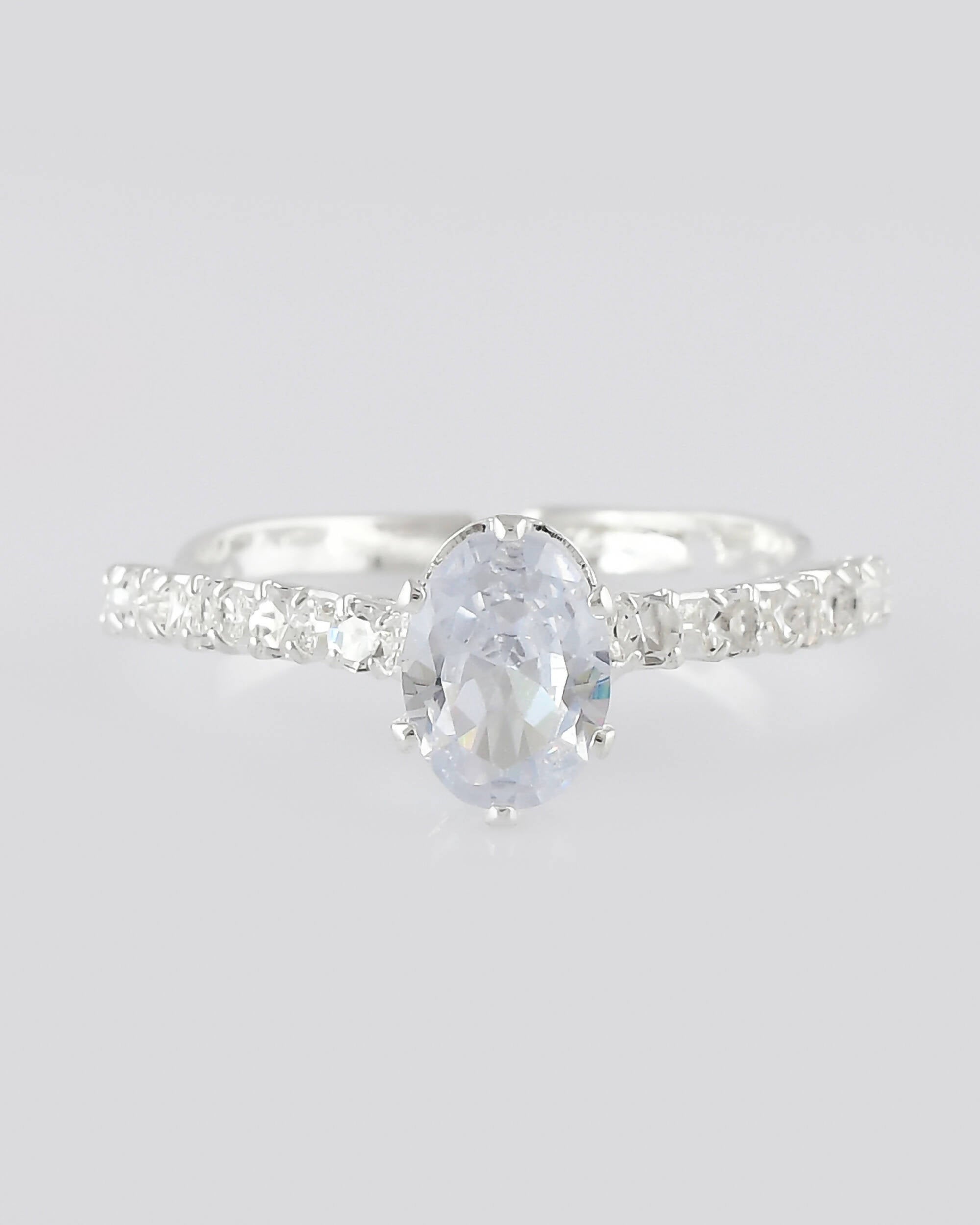 VOJ white CZ-detail Stainless Steel Cubic Zirconia Silver Plated Adjustable Finger Ring - Distacart