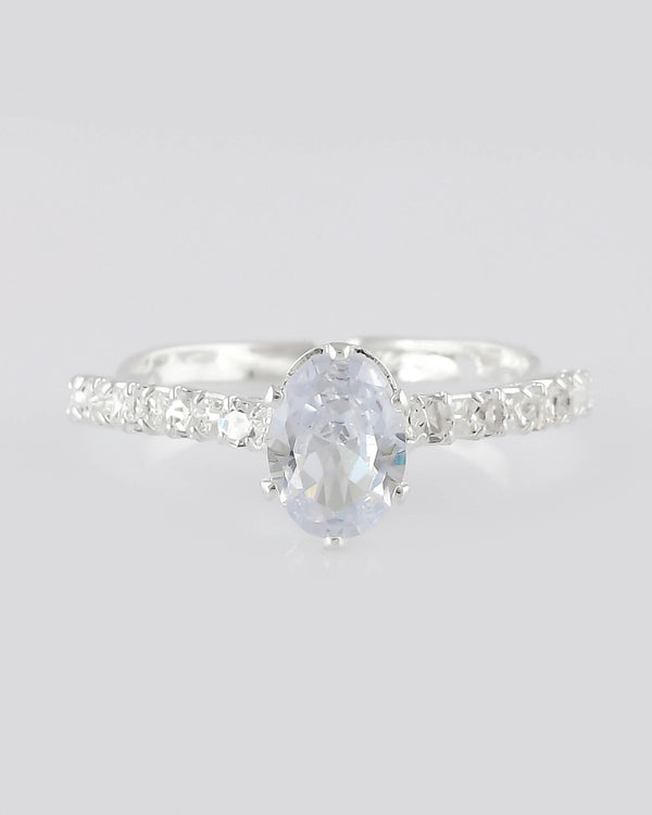 VOJ white CZ-detail Stainless Steel Cubic Zirconia Silver Plated Adjustable Finger Ring - Distacart