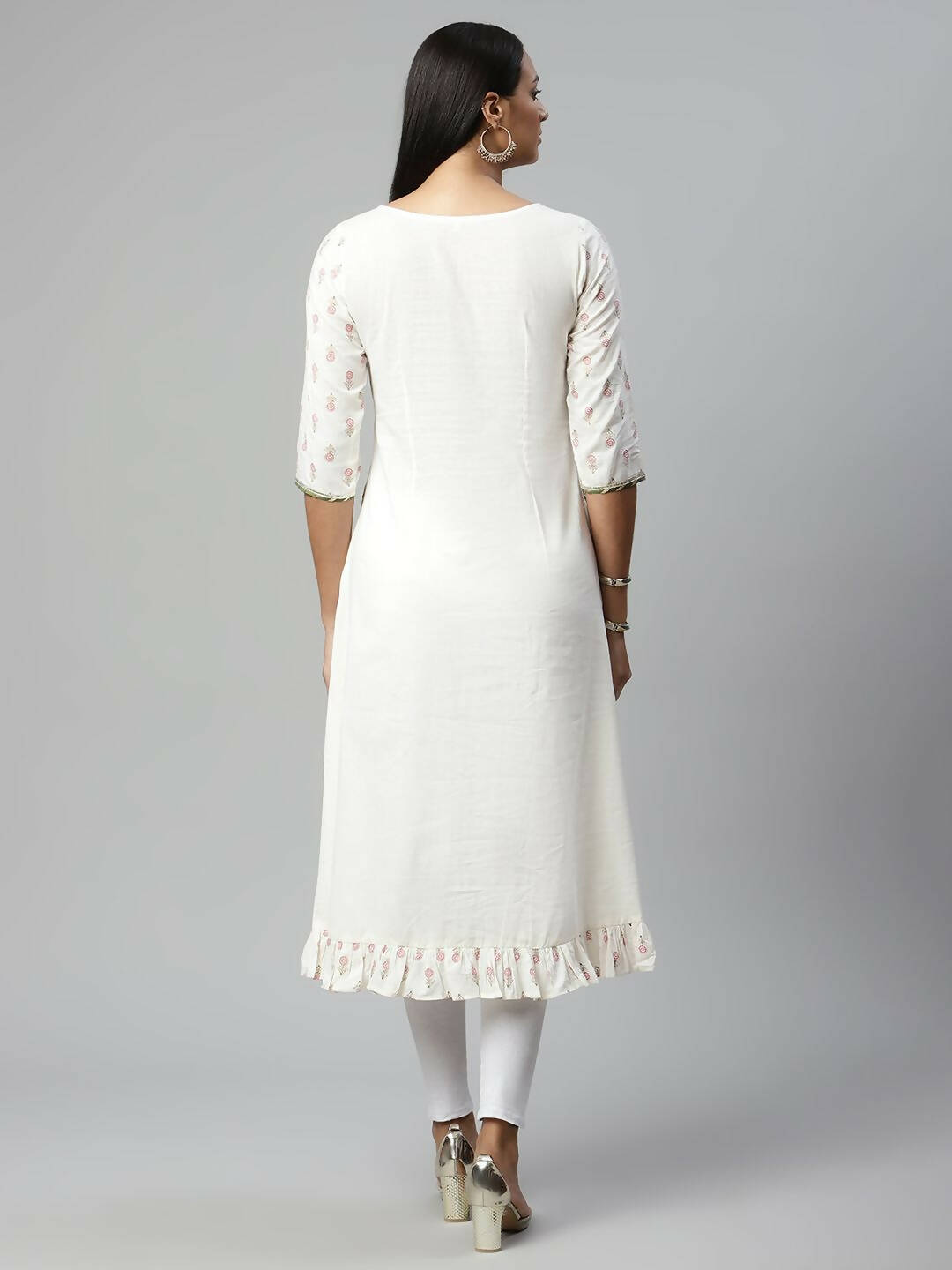 Ahalyaa Women's Off White Cotton Printed Kurta - Distacart