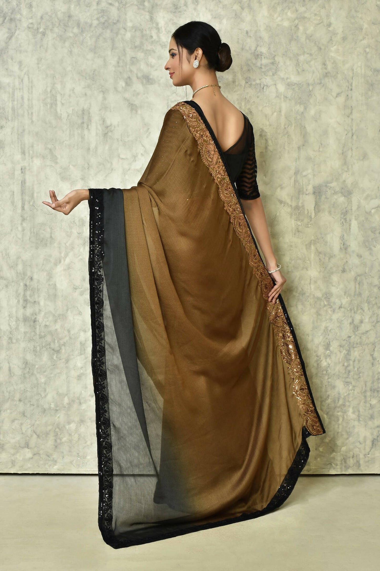Brown Silk Solid Designer Saree with Blouse - Purvi - Distacart