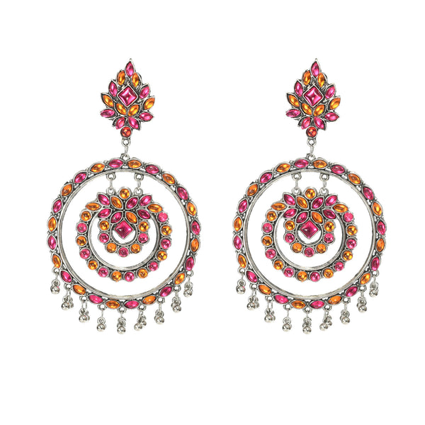 Mominos Fashion Johar Kamal Women's Pink & Orange Kundan Circles Earrings - Distacart