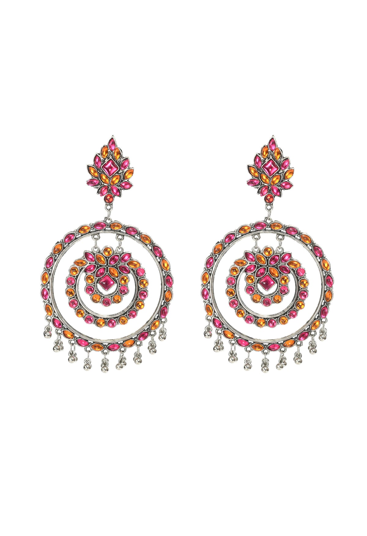 Mominos Fashion Johar Kamal Women's Pink & Orange Kundan Circles Earrings - Distacart
