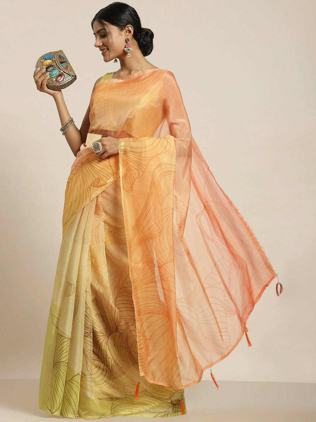 Multicolor Organza Printed Saree With Blouse Piece - Nivaa - Distacart