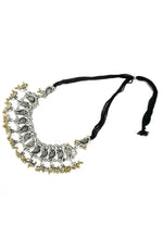 Thumbnail for Mominos Fashion Johar Kamal Oxidised Silver-Plated Brass Finish Peacock Choker For Women (Silver/Golden) - Distacart