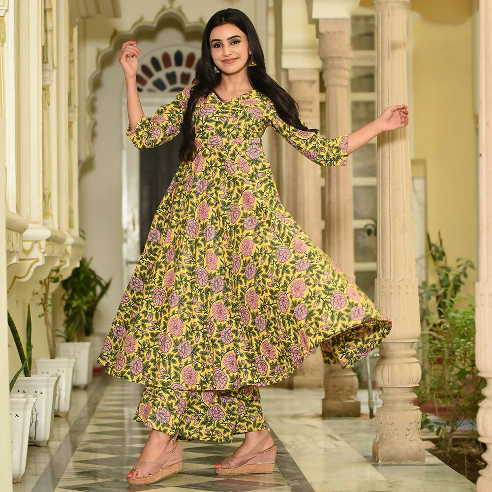 PartyWear Designer Golden Yellow Pure Maslin Palazzo Suit - Anbazaar - Distacart