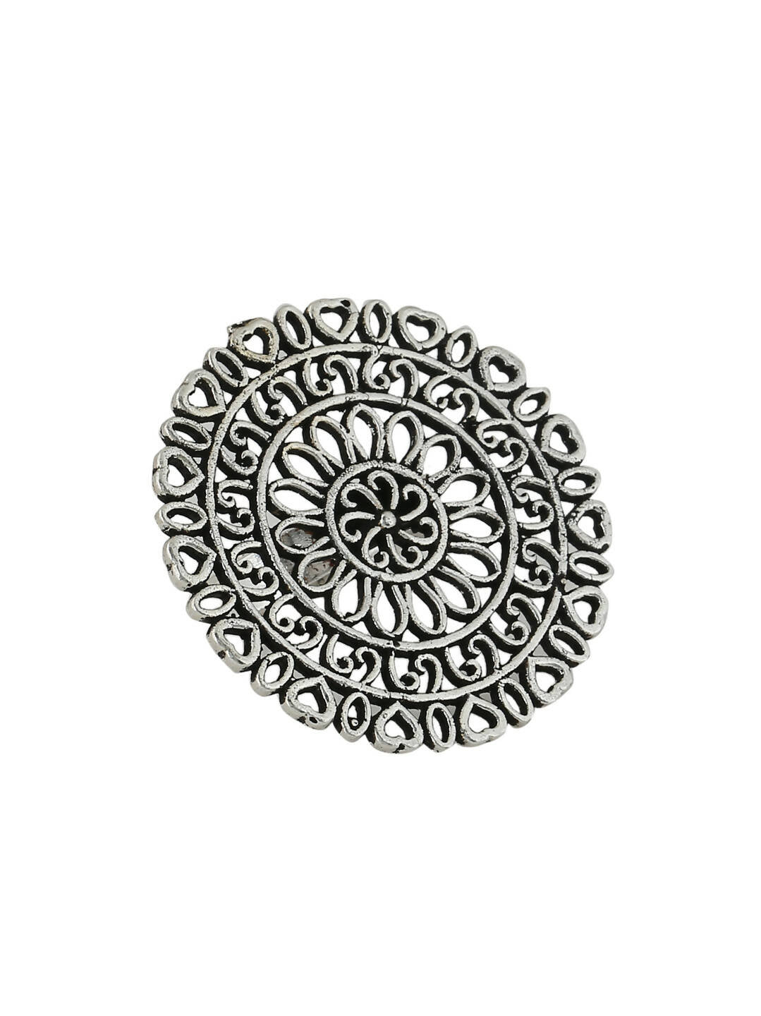 NVR Women Oxidised Silver-Plated Adjustable Finger Ring - Distacart