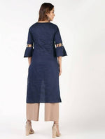 Thumbnail for Aniyah Cotton Criss Cross Bell Sleeves Navy Blue Straight Kurta (AN-145K)