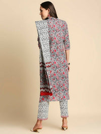 Thumbnail for Anubhutee Women Grey & Pink Cotton Floral Kurta With Trousers & Dupatta - Distacart