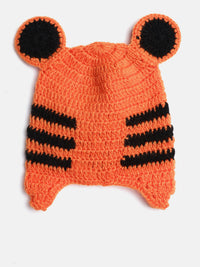 Thumbnail for Chutput Kids Woollen Hand Knitted Tiger Face Detailed Cap - Orange - Distacart