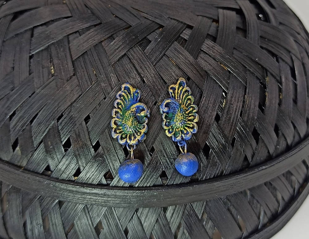 Terracotta Peacock Stud With Drop