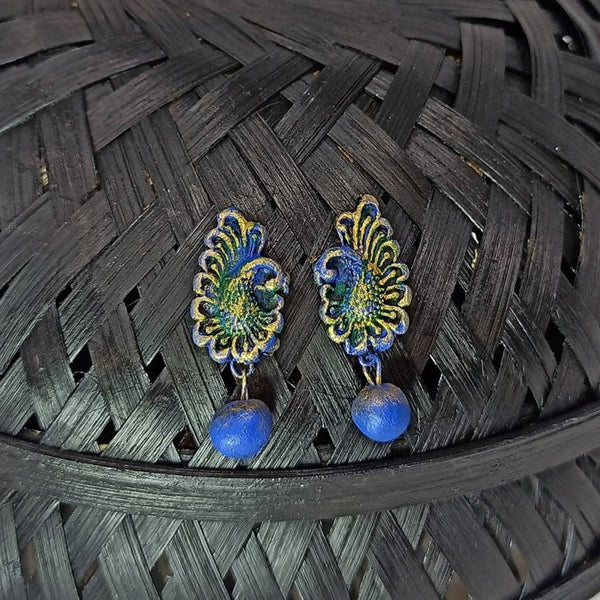 Terracotta Peacock Stud With Drop