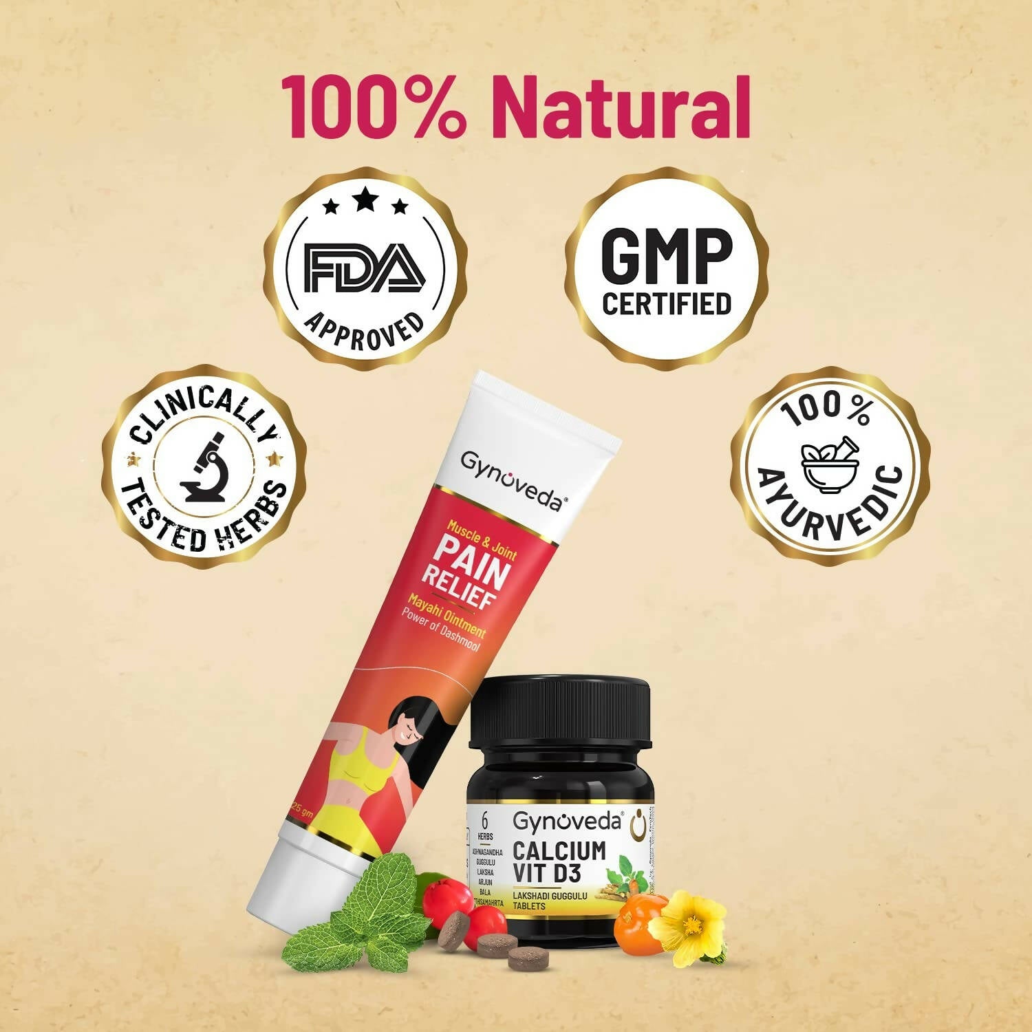 Gynoveda Calcium Vit D3 Tablets & Pain Relief Ointment Combo - Distacart