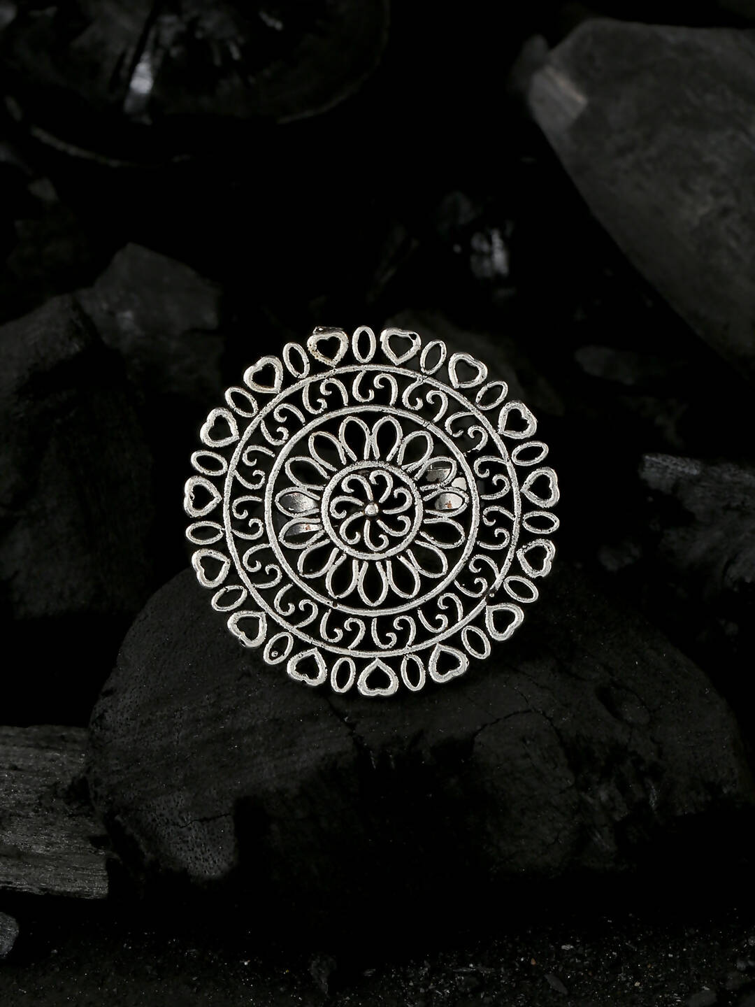 NVR Women Oxidised Silver-Plated Adjustable Finger Ring - Distacart