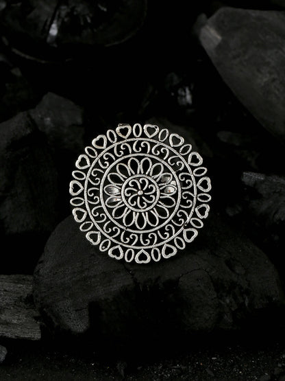 NVR Women Oxidised Silver-Plated Adjustable Finger Ring - Distacart