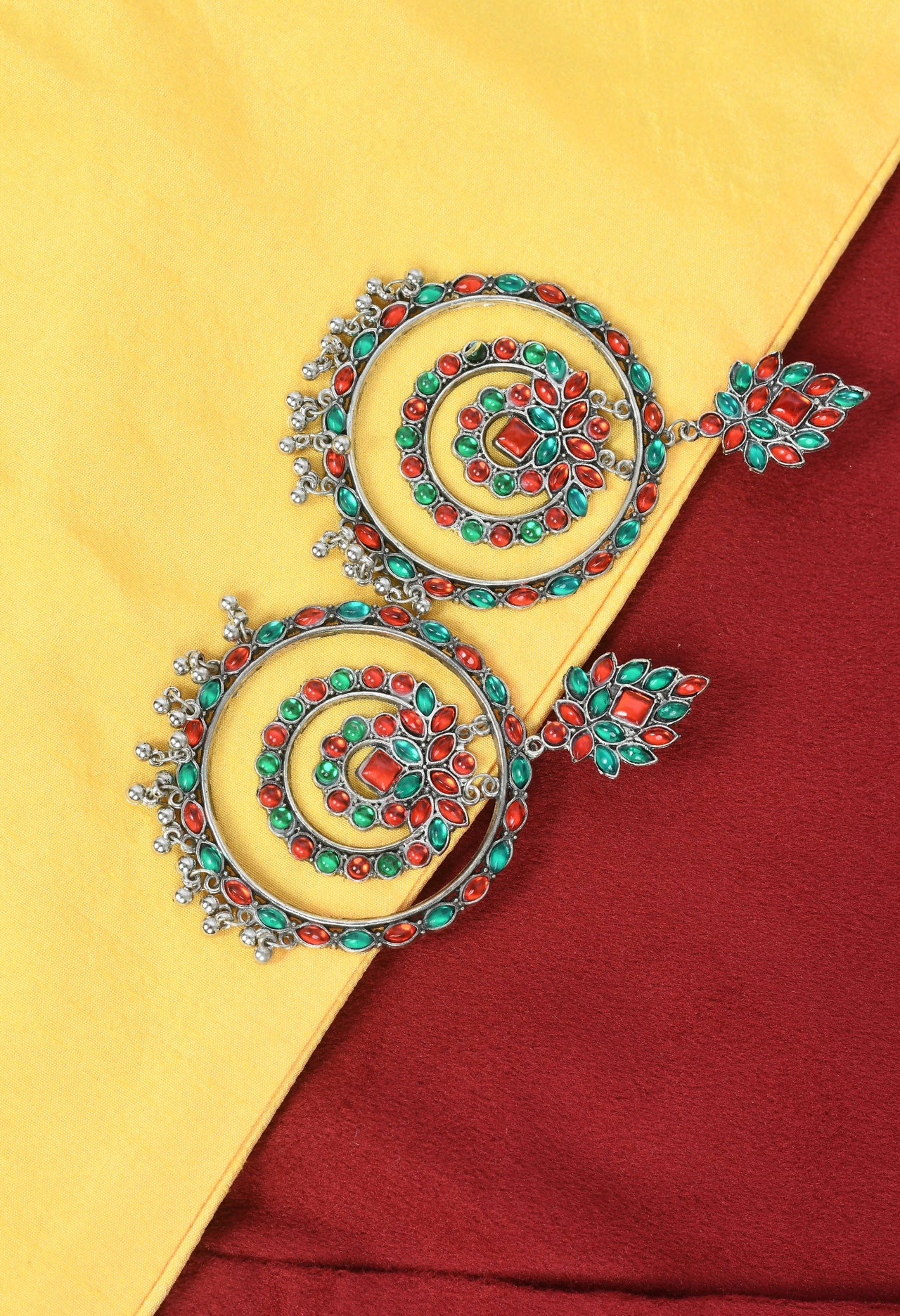 Mominos Fashion Johar Kamal Women's Red & Green Kundan Circles Earrings - Distacart