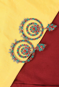Thumbnail for Mominos Fashion Johar Kamal Women's Red & Green Kundan Circles Earrings - Distacart