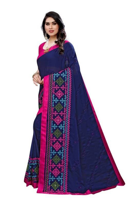 Vamika Navy Chiffon Emboridered Saree (SUIDHAGA NAVY)