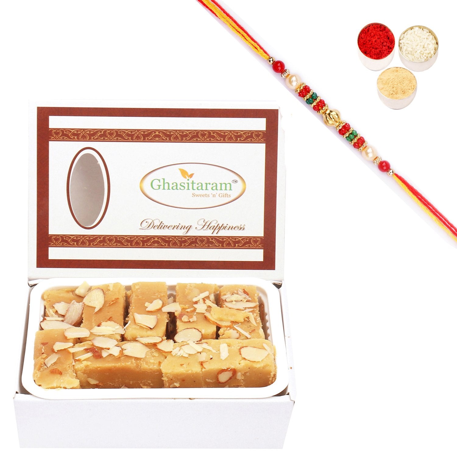 Ghasitaram Soft Mysore pak With Pearl Beads Rakhi - Distacart